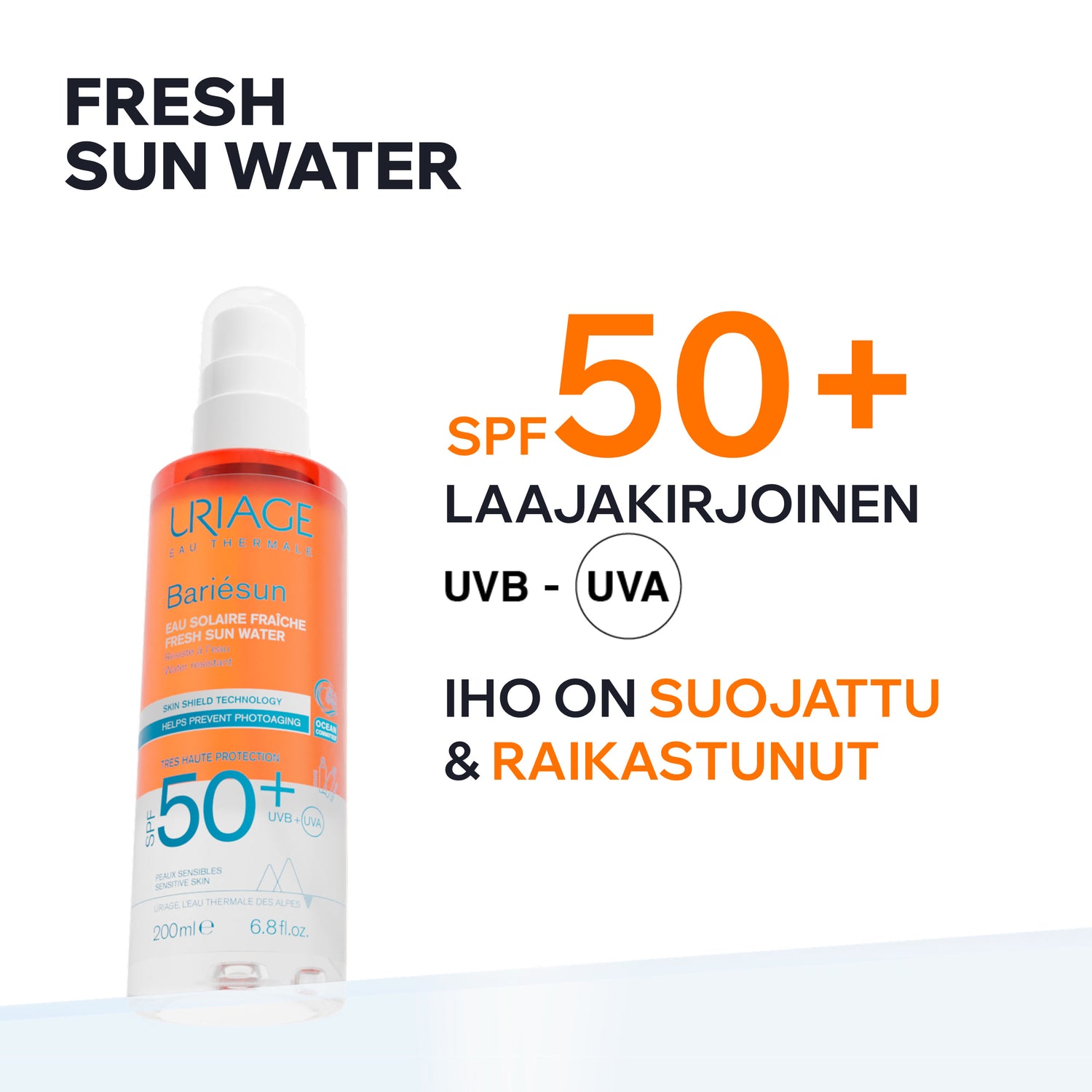 Uriage Bariesun SPF50+ Fresh Sun Water vesimäinen aurinkosuojasuihke