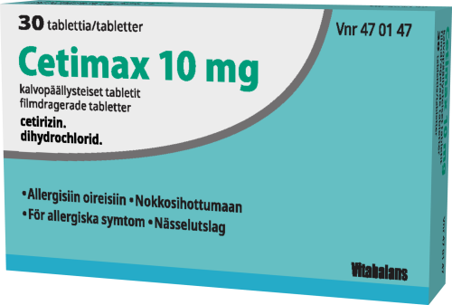 CETIMAX 10 mg -Eri pakkauskokoa - allergisiin oireisiin ja nokkosihottumaan