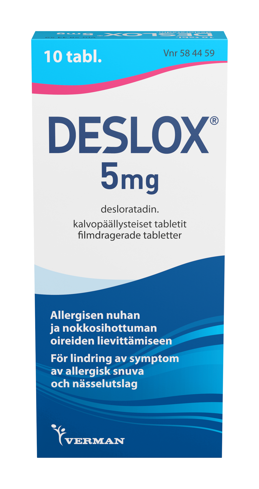 Deslox 5 mg allergialääke -Eri pakkauskokoja