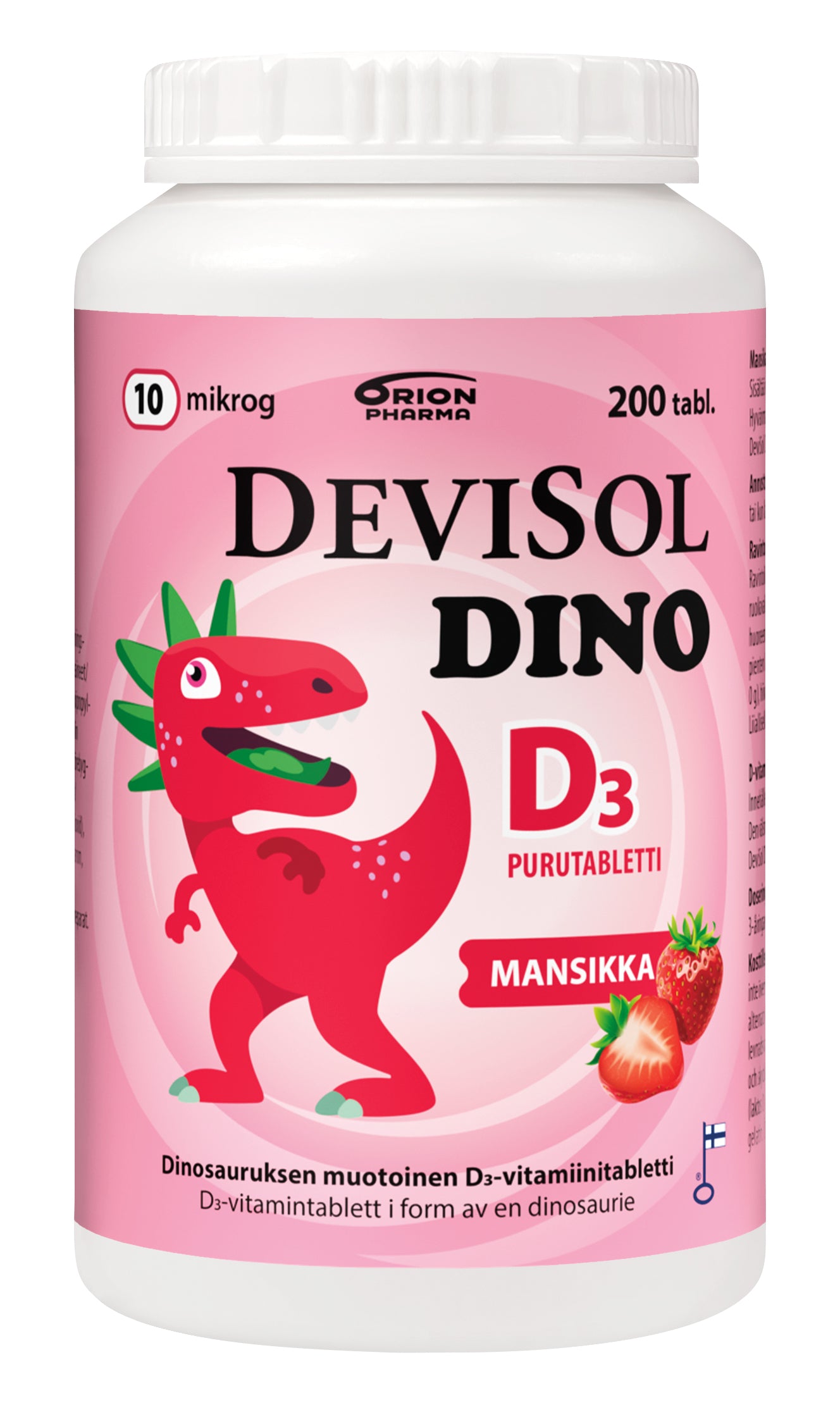Devisol Dino Mansikka 10 mikrog -pureskeltava D-vitamiini200 tabl