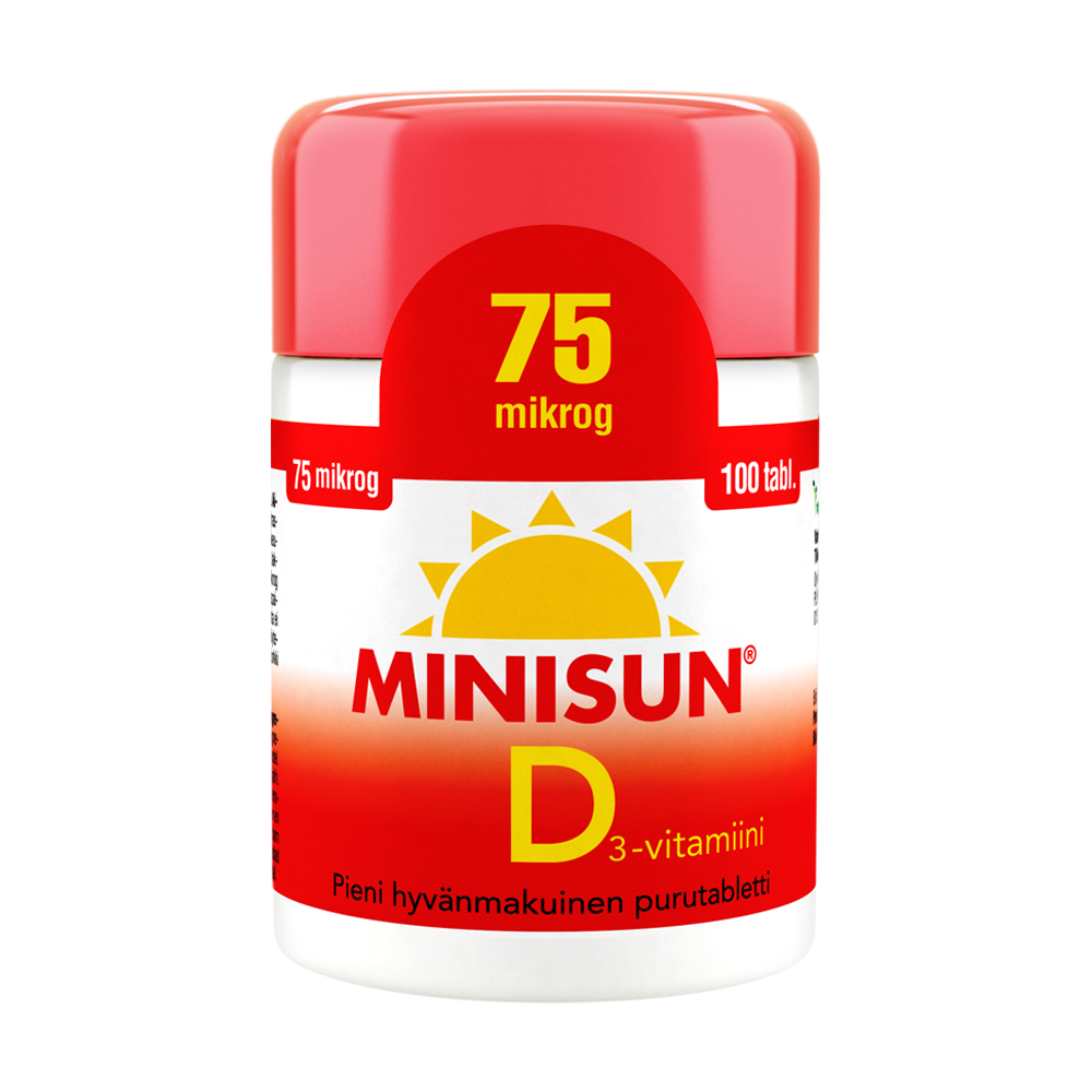 MINISUN D-VITAMIINI 75 MIKROG 100 tabl - Huom! Käytettävä ennen 28.6.2026