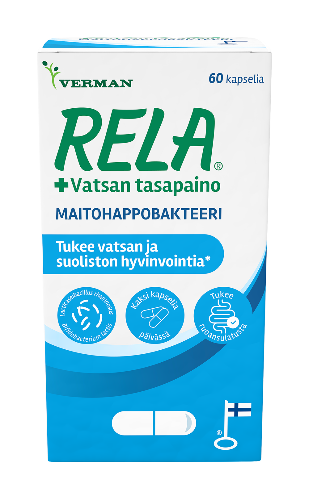 Rela+Vatsan tasapaino 60 kaps - tukee vatsan ja suoliston hyvinvointia - Apteekkiplus.fi