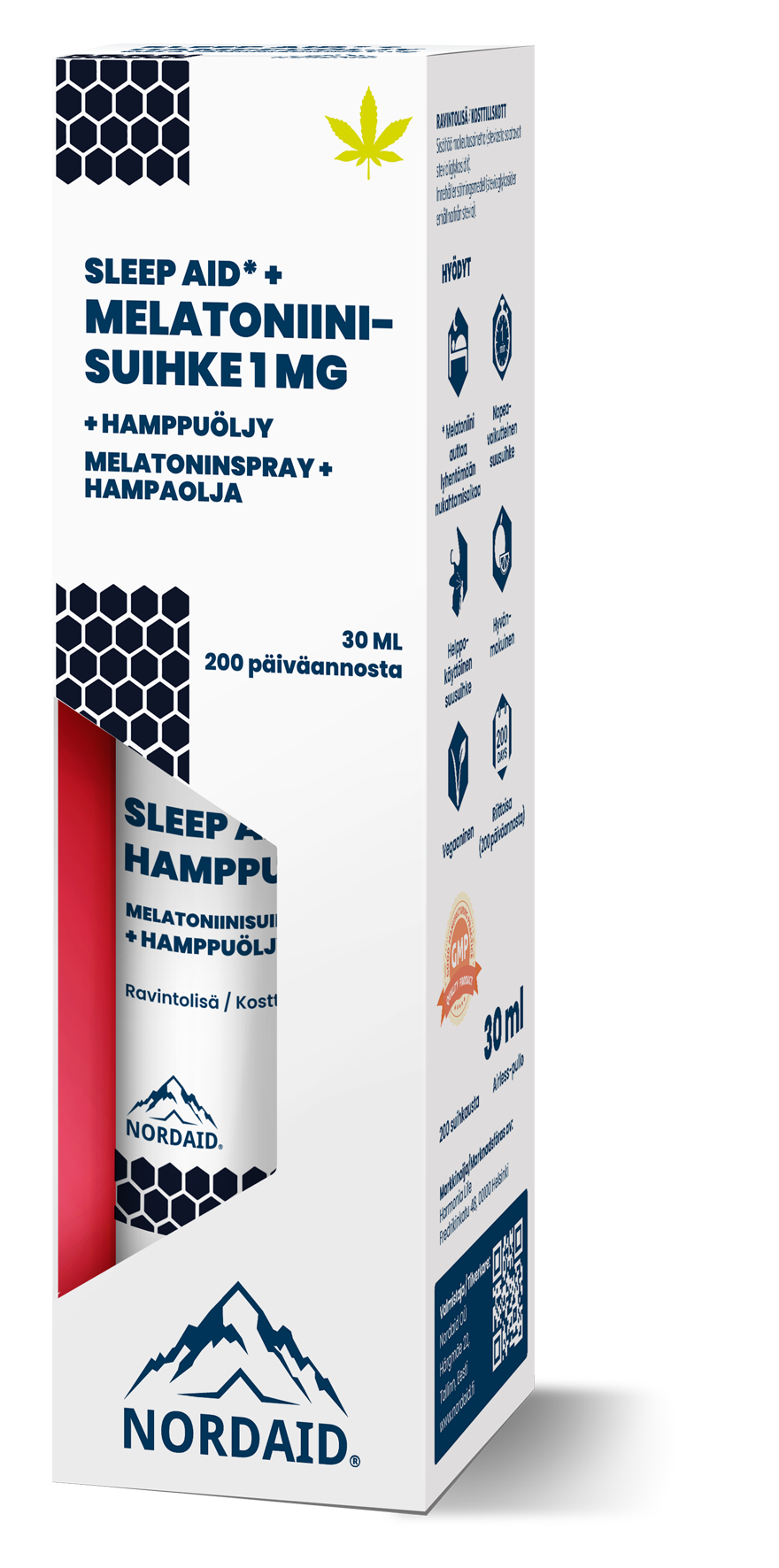 Nordaid Sleep Aid -melatoniinisuihke + hamppuöljy 1 mg 30ml - Apteekkiplus.fi
