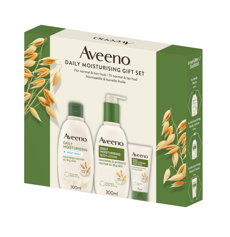 Aveeno Daily Moisturising lahjapakkaus (sis Lotion 300ml, Wash 300ml, Hand Cream 75ml)