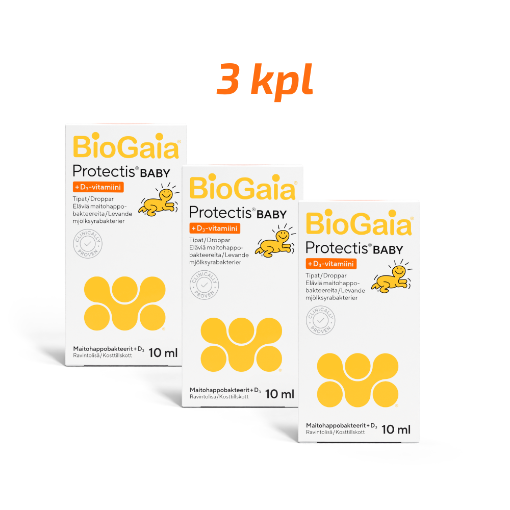 BioGaia Protectis BABY+D3 säästöpakkaus 3 x 10 ml maitohappobakteeri vauvalle
