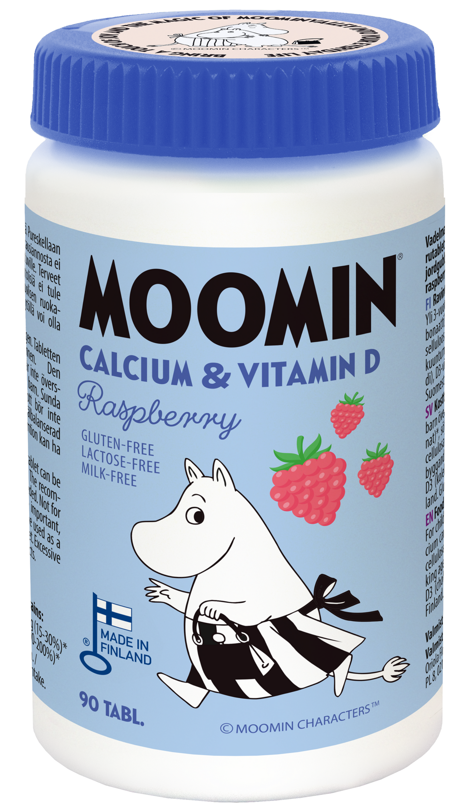 Moomin® Kalsium & D-vitamiini Vadelma purutabletti 90 kpl