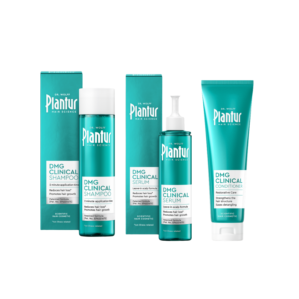 Plantur DMG Clinical Shampoo + Seerumi + Hoitoaine yhdistelmäpakkaus 250 ml + 125 ml + 150 ml