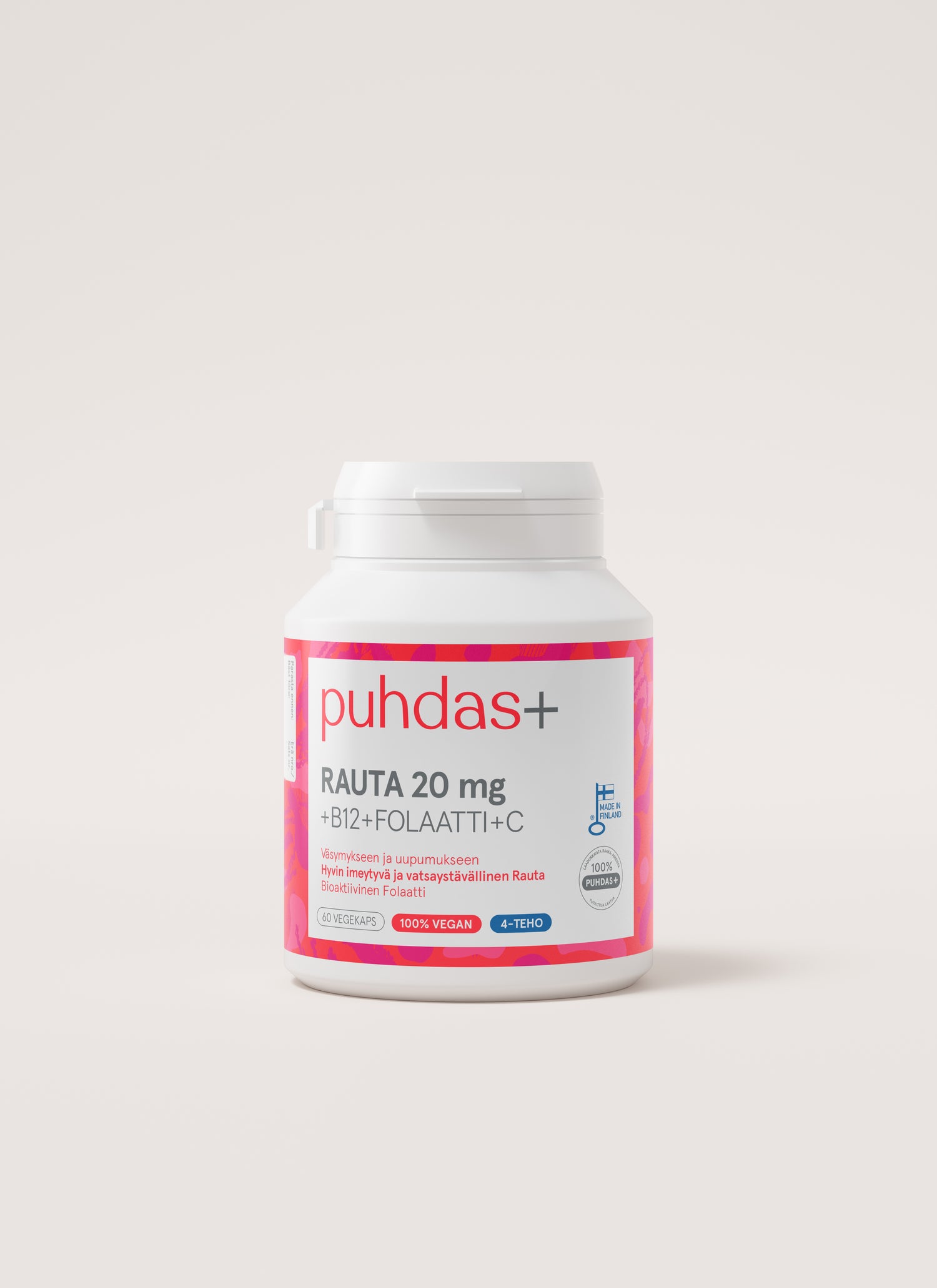 Puhdas+ Rauta-Folaatti-B12+ C-vitamiini 60 vegekaps