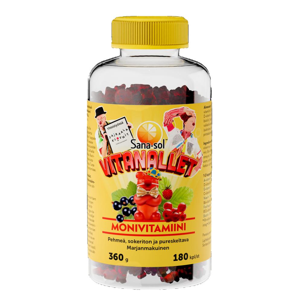 Sana-Sol Vitanallet Sairaalaklovnit marjanmakuinen monivitamiini 180 kpl