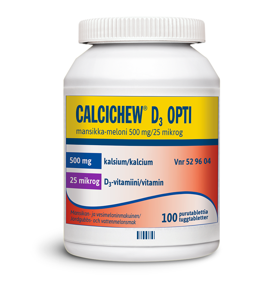 Calcichew D3 Opti mansikka-meloni 500 mg/25 mikrog -purutabletti