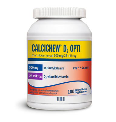 Calcichew D3 Opti mansikka-meloni 500 mg/25 mikrog -purutabletti