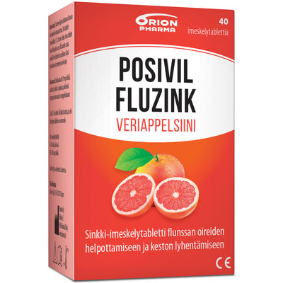 Posivil FluZink Veriappelsiini 40 tabl -sinkkiasetaattia sisältävät imeskelytabletit