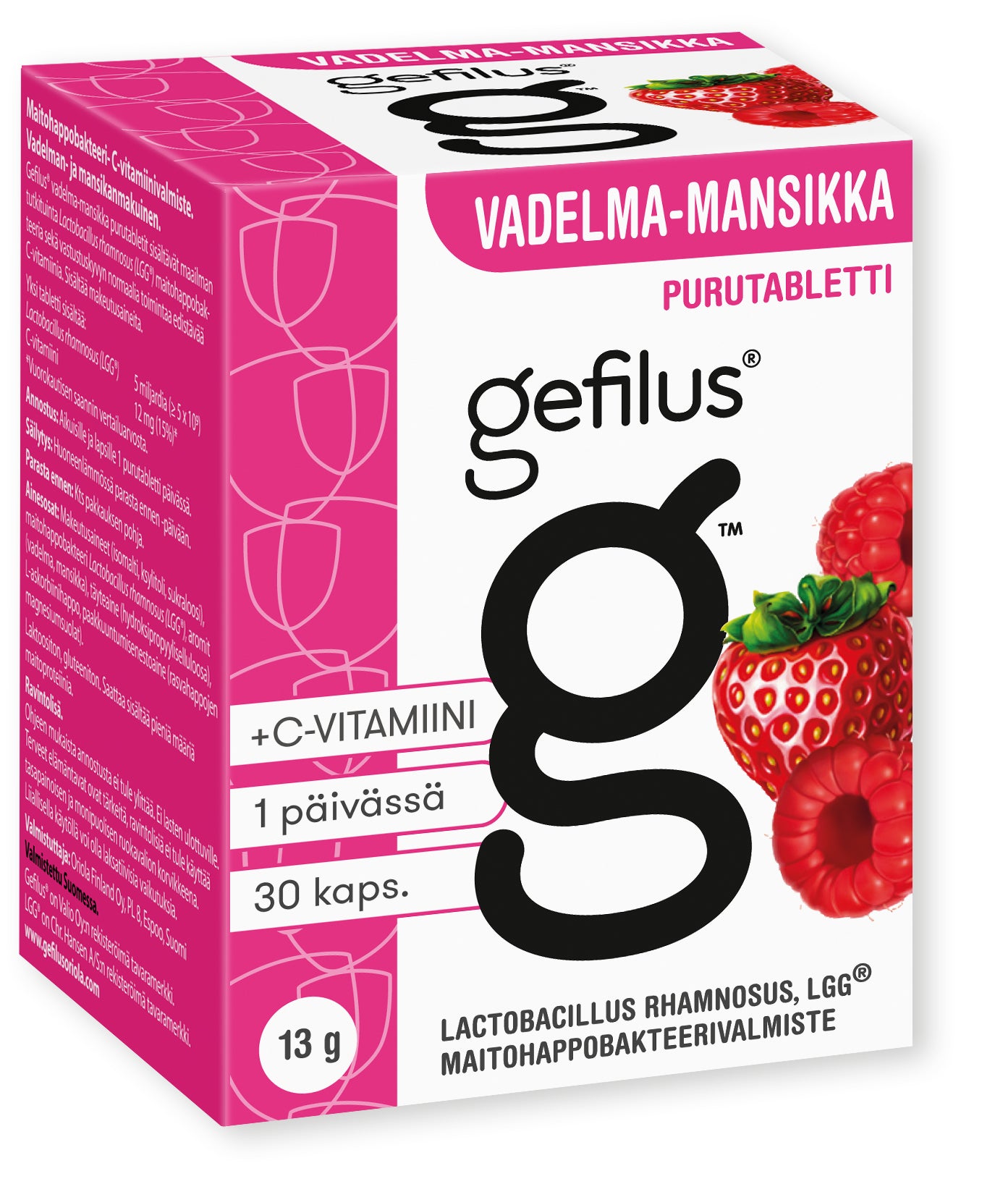 Gefilus vadelma-mansikka purutabletti eri kokoja