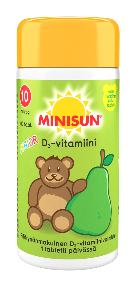 Minisun D-vitamiini 10 mikrog Päärynä Nalle junior 100 tbl