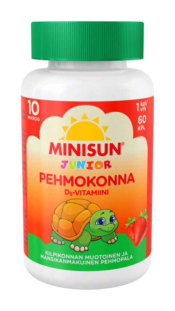 Minisun D-vitamiini Pehmokonna Mansikka 10 mikrog -Eri pakkauskokoja