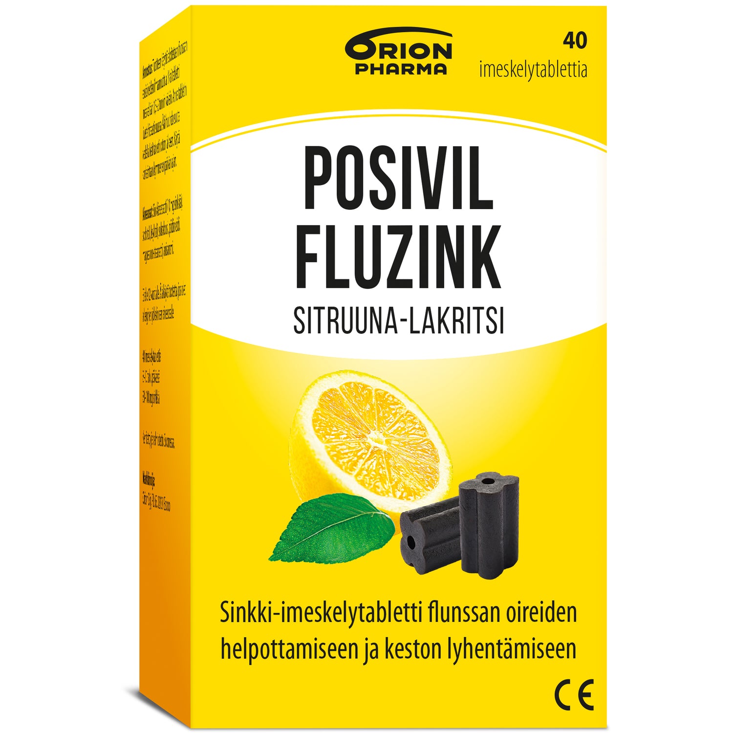 Posivil FluZink Sitruuna-lakritsi 40 tablettia -sinkkiasetaattia sisältävät imeskelytabletit
