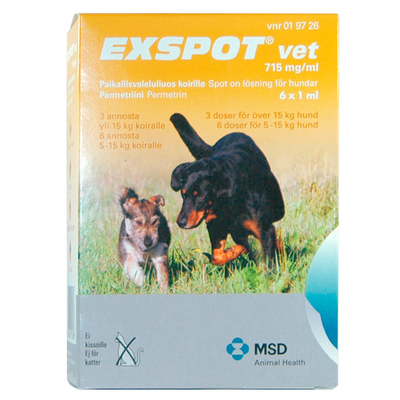 Exspot vet 715 mg/ml -paikallisvaleluliuos koirille -Eri kokoja
