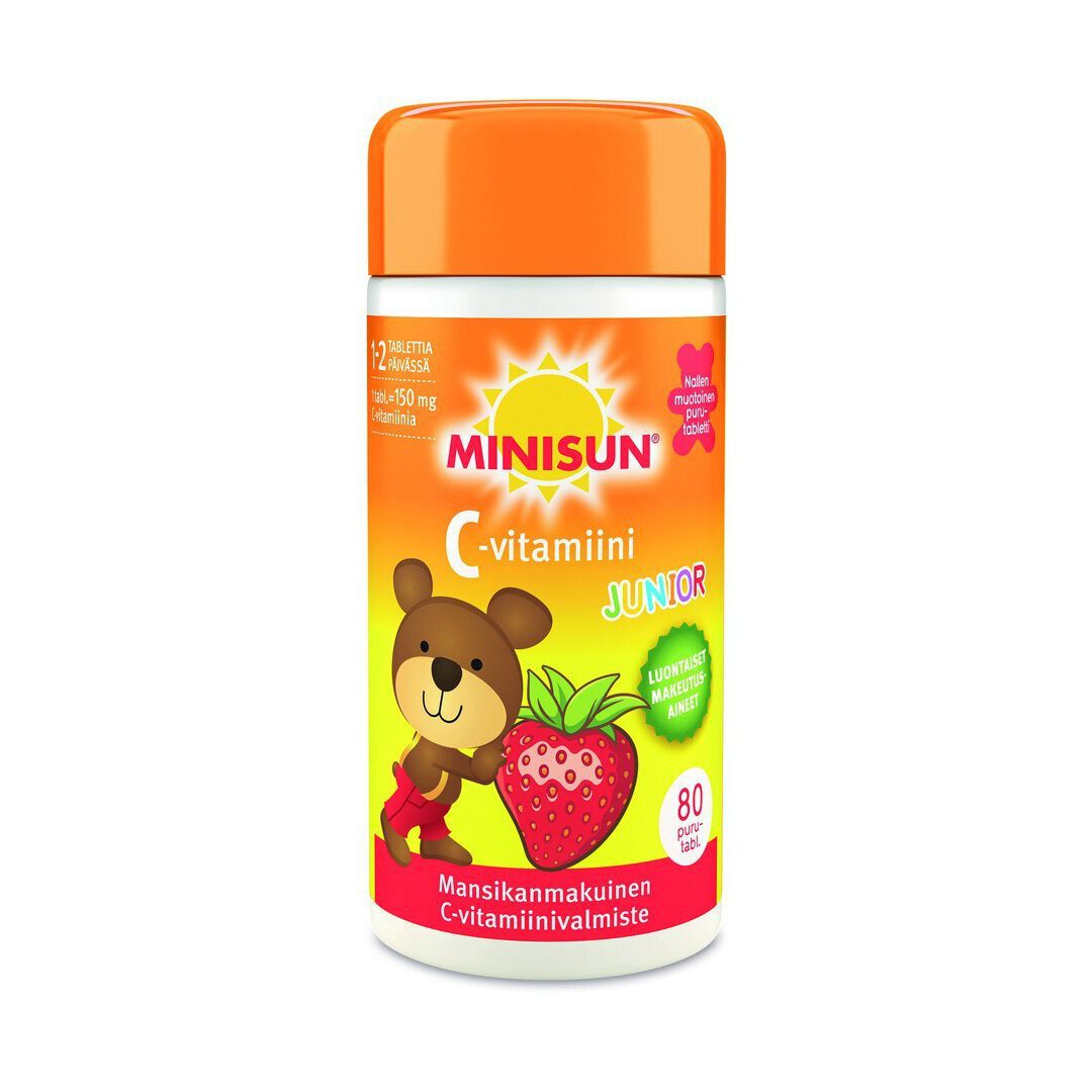 Minisun Junior C-vitamiini mansikka 80 tabl