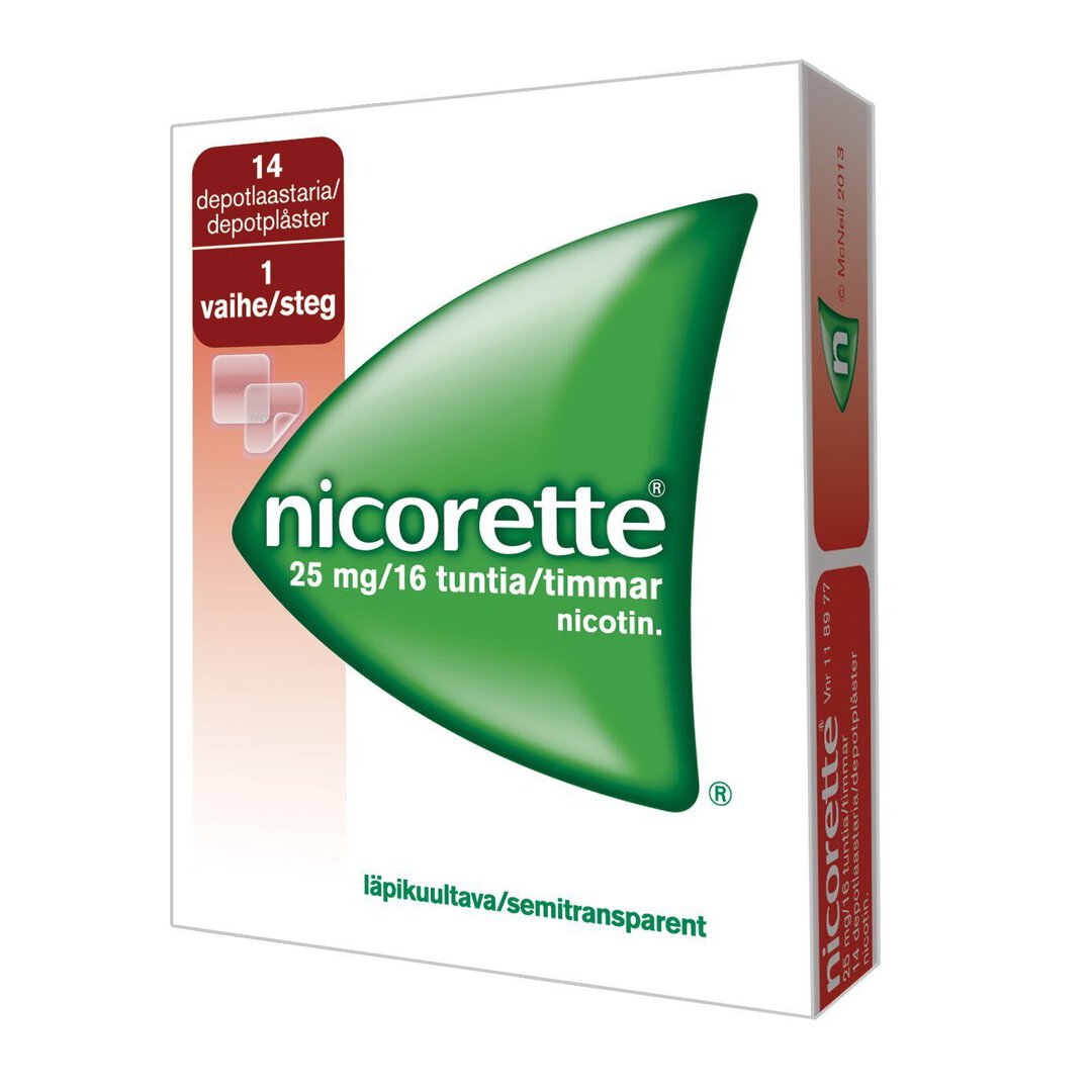 Nicorette depotlaastarit 25 mg/16 h (vaihe 1) - eri kokoja