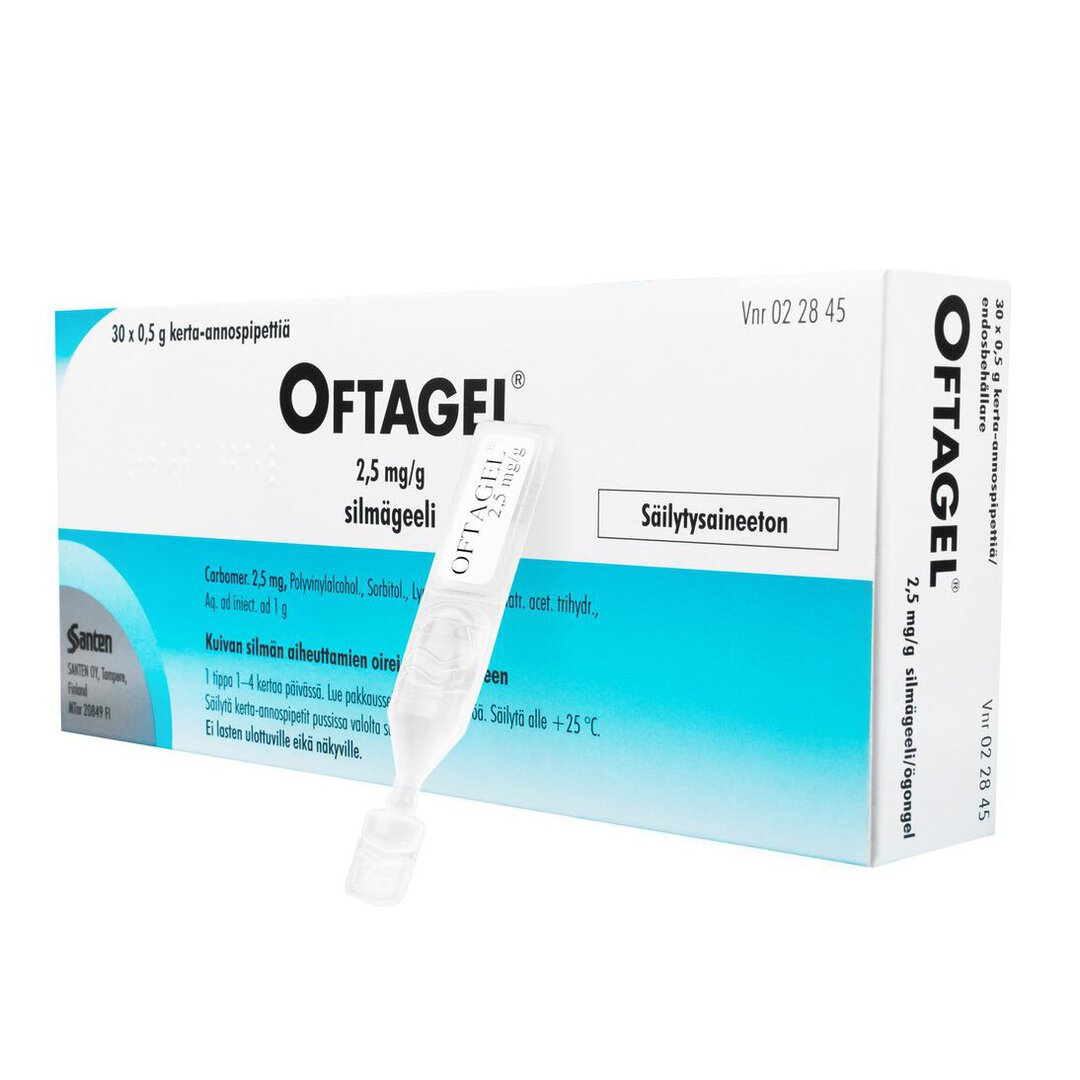 OFTAGEL 2,5 mg/g silmägeeli kerta-annospipetti -eri kokoja