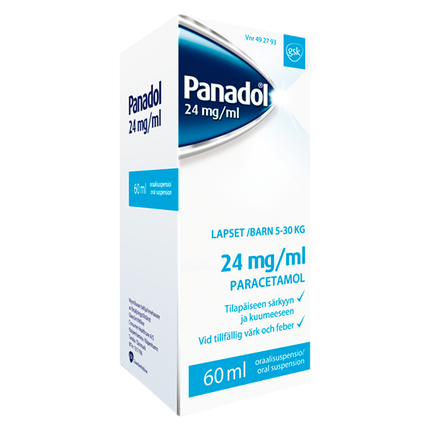 Panadol 24 mg/ml -oraaliliuos eri kokoja