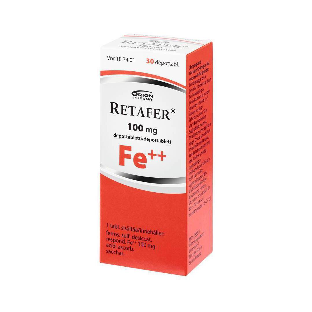 RETAFER 100 mg rautalääke -eri pakkauskokoja