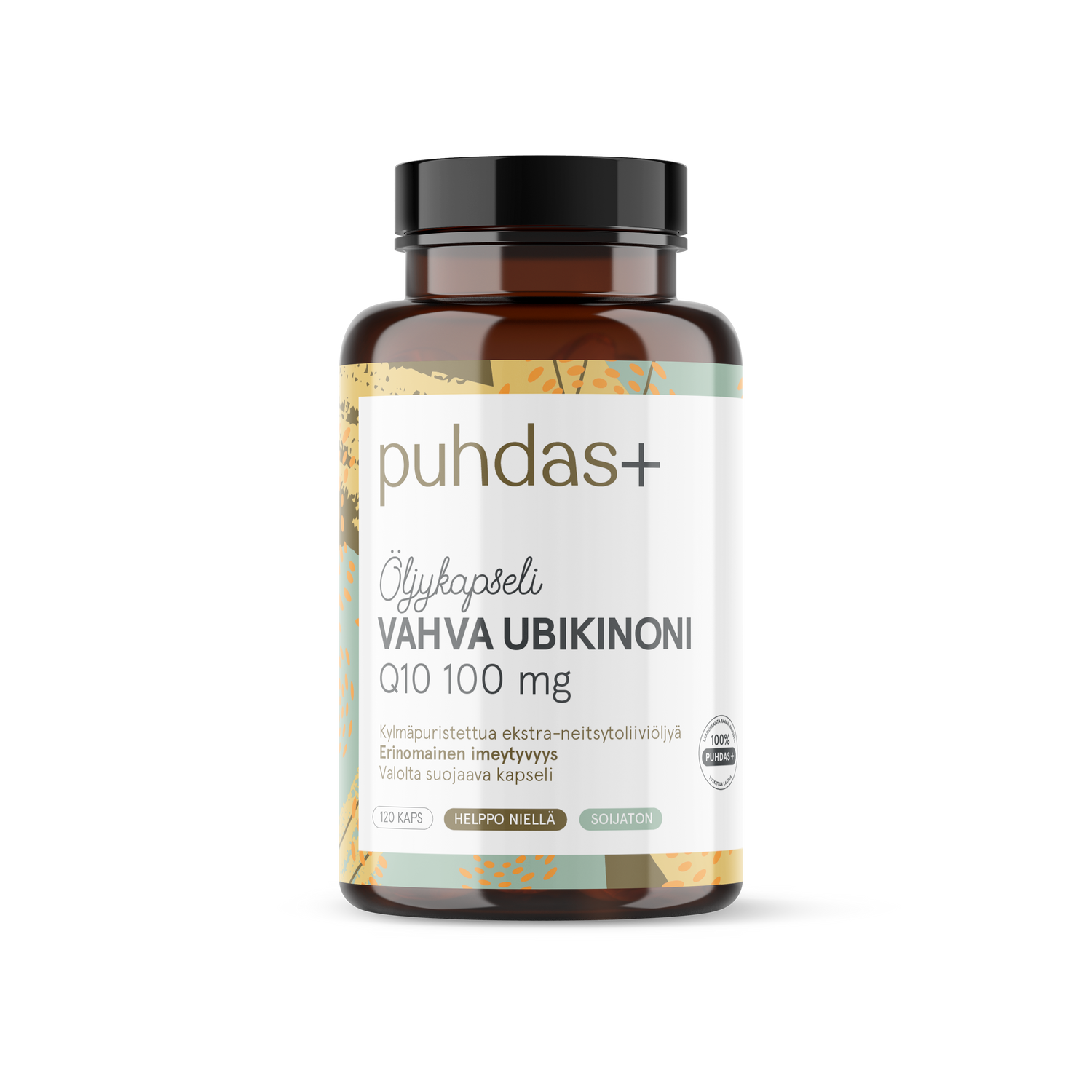 Puhdas+ Vahva Ubikinoni Q10 100 mg Extra-neitsytoliiviöljyssä