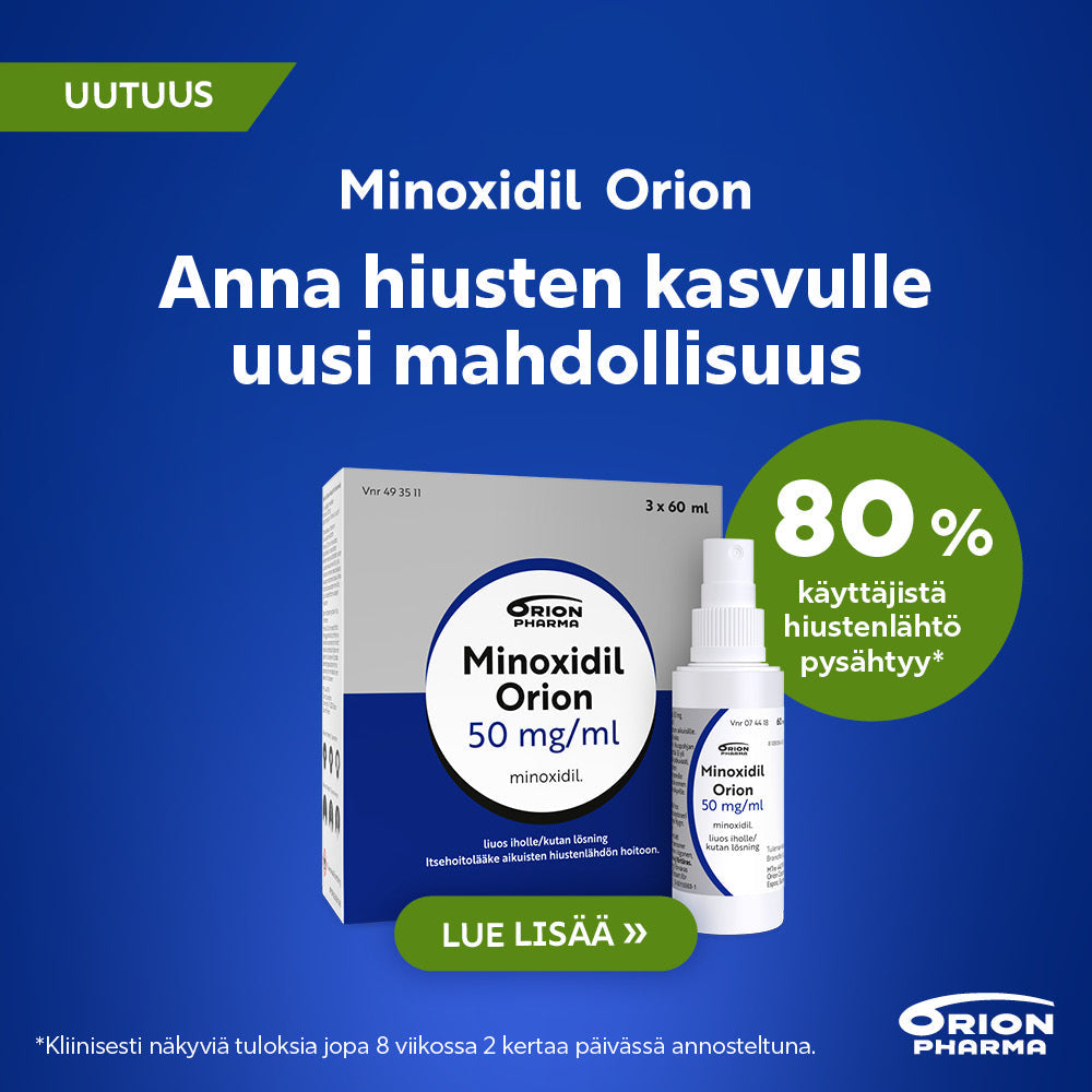 Minoxidil Orion - itsehoitolääke hiustenlähtöön