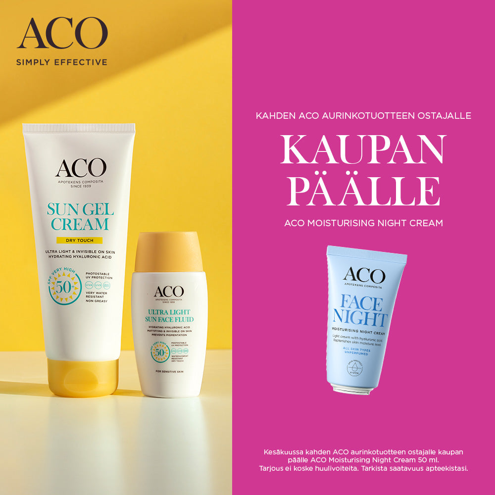ACO Sun aurinkokampanja - Moisturising Night Cream 50ml kaupan päälle!