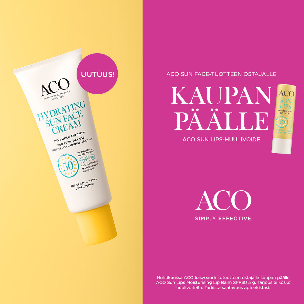 ACO Sun Face aurinkokampanja - huulivoide kaupan päälle!