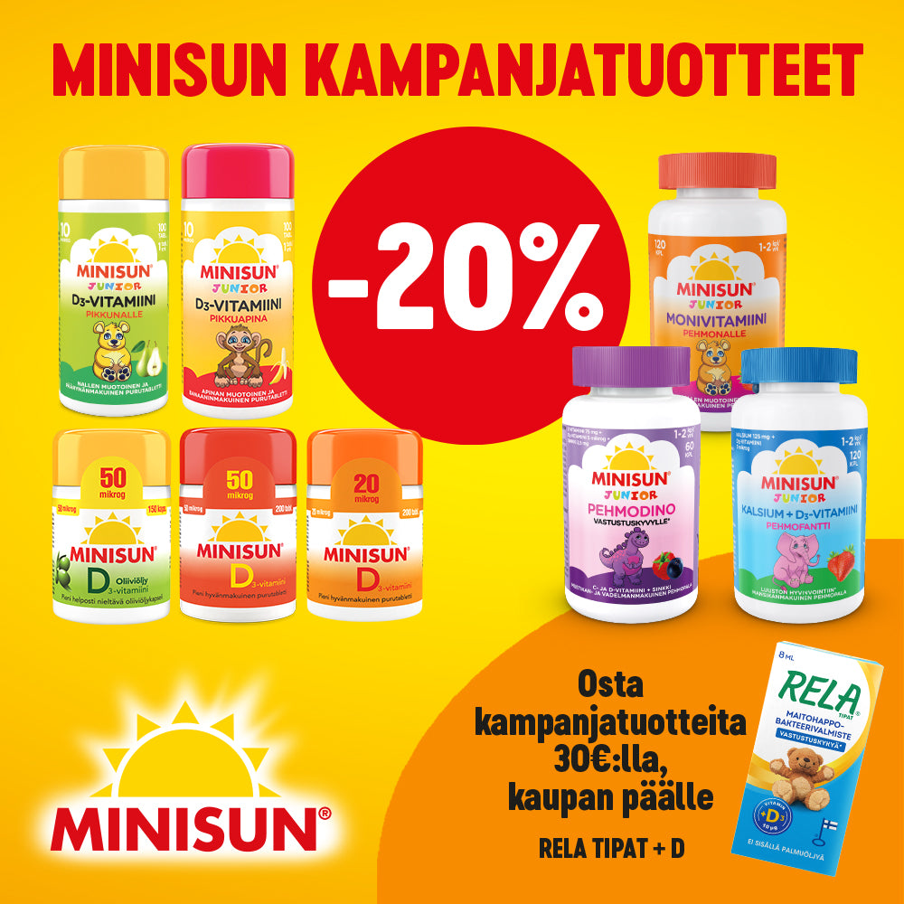 MINISUN KAMPANJATUOTTEET -20 % JA RELA-TIPAT KAUPAN PÄÄLLE