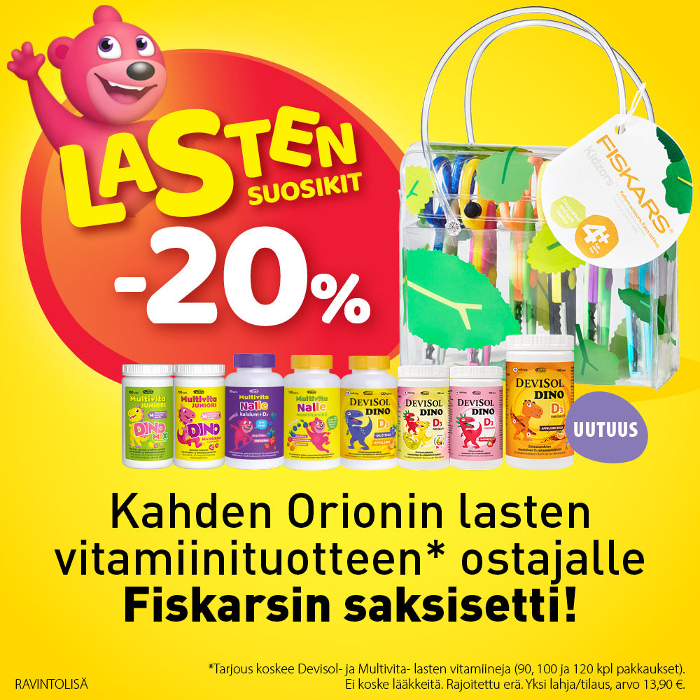 Orionin suosikkivitamiinit lapsille - 20% ja Fiskarsin lasten saksisetti Kaupan päälle