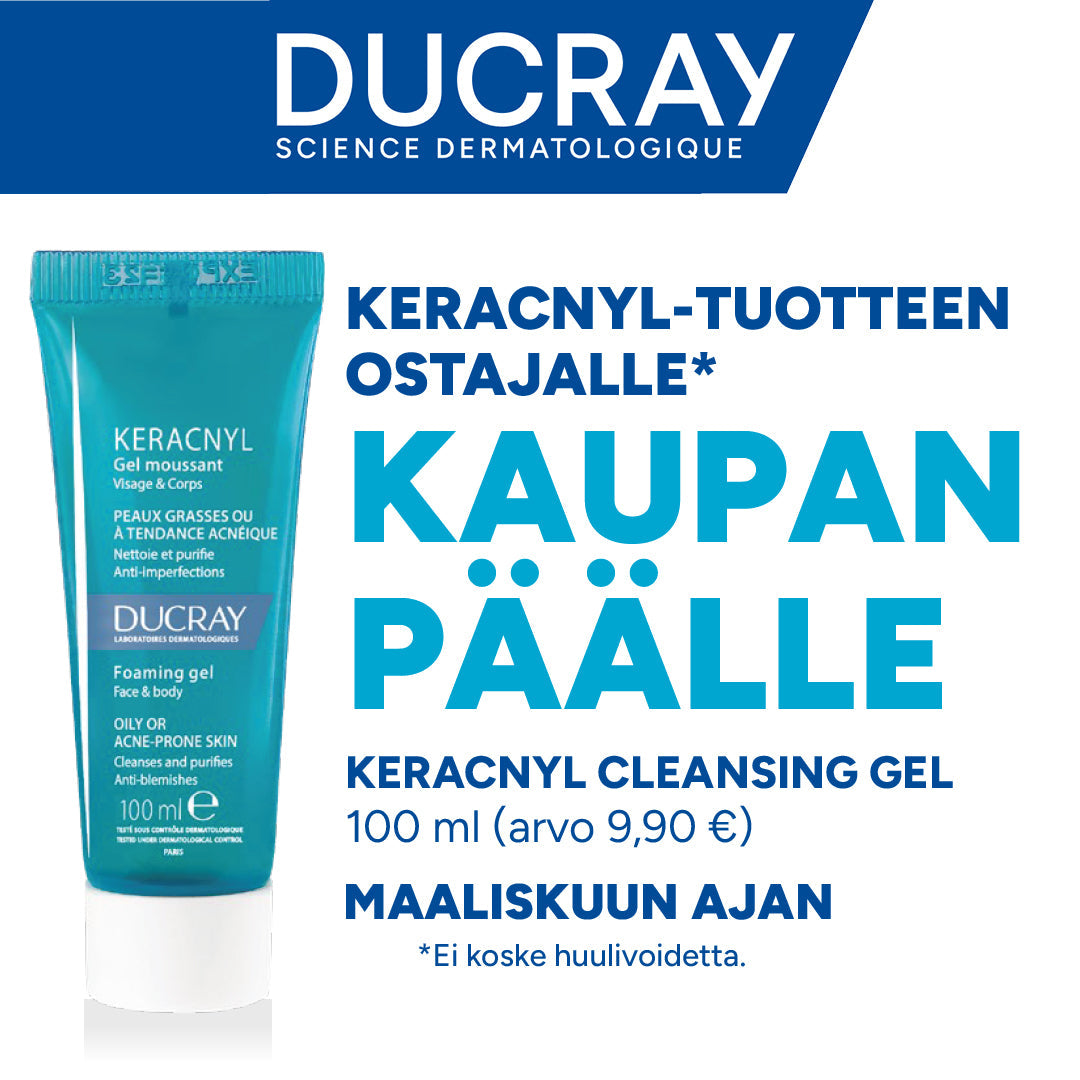 Ducray Keracnyl-tuotteen ostajalle puhdistusgeeli kaupan päälle!