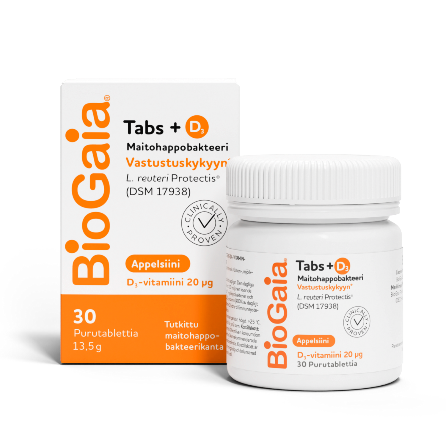 BioGaia Tabs +D3 appelsiini vastustuskykyyn 30 purutablettia