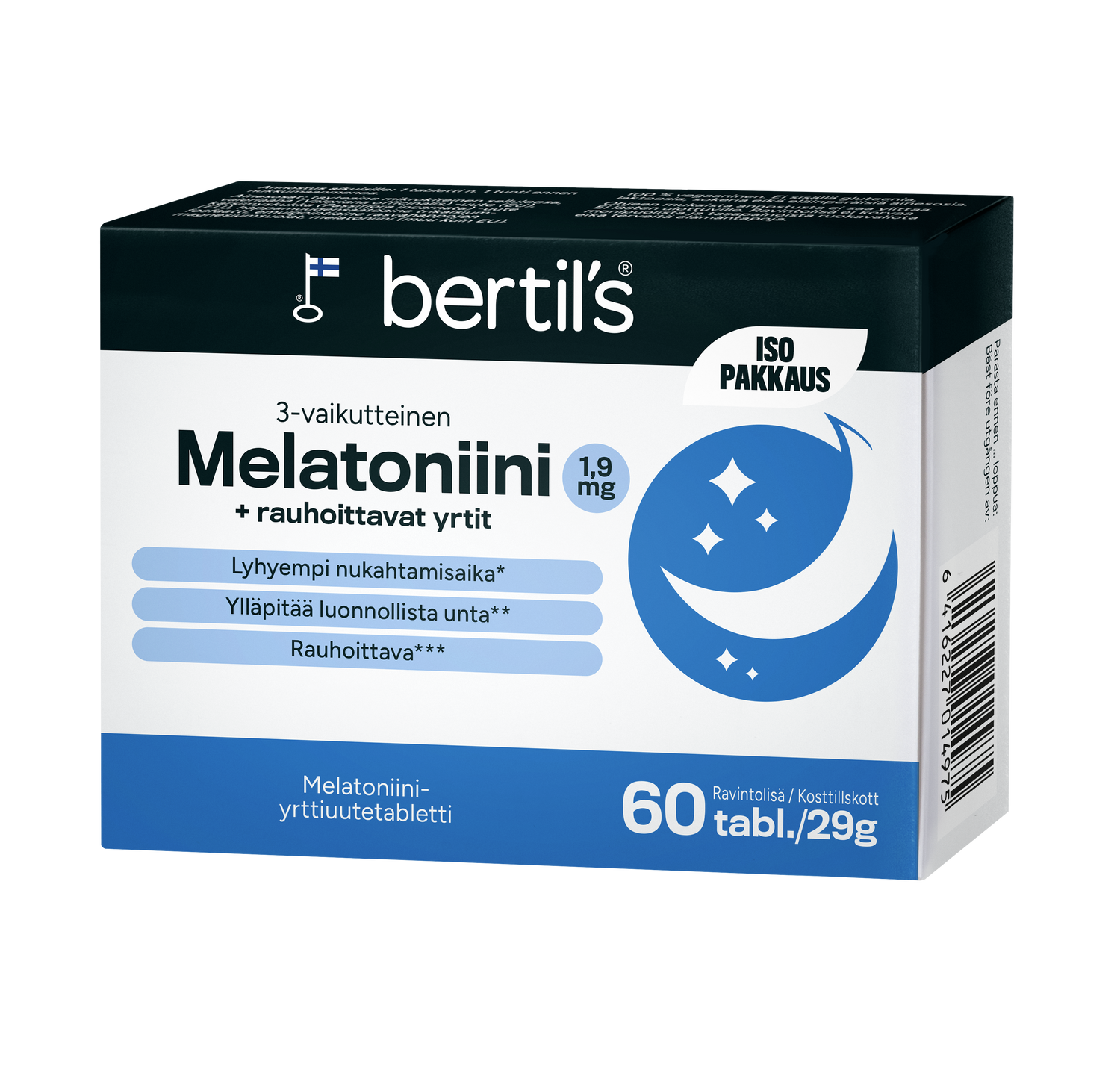 Bertil`s Melatoniini 1,9 mg + rauhoittavat yrtit 60 tabl.