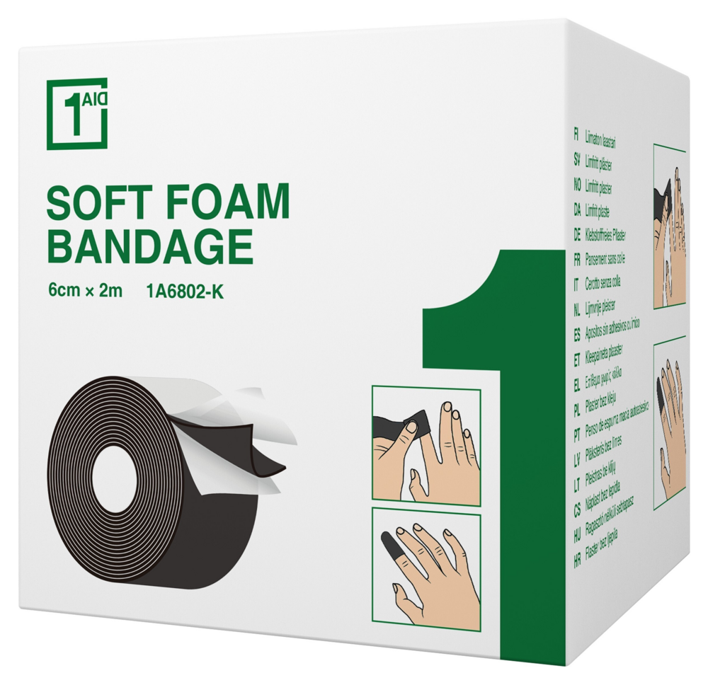 1Aid Soft Foam Laastari Musta 6cm x 2m 1 kpl