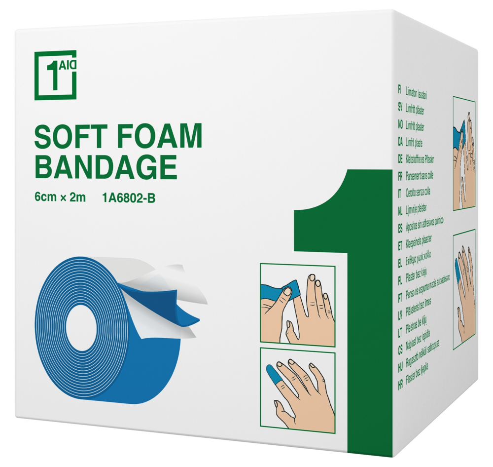 1Aid Soft Foam Laastari Sininen 6cm x 2m 1 kpl