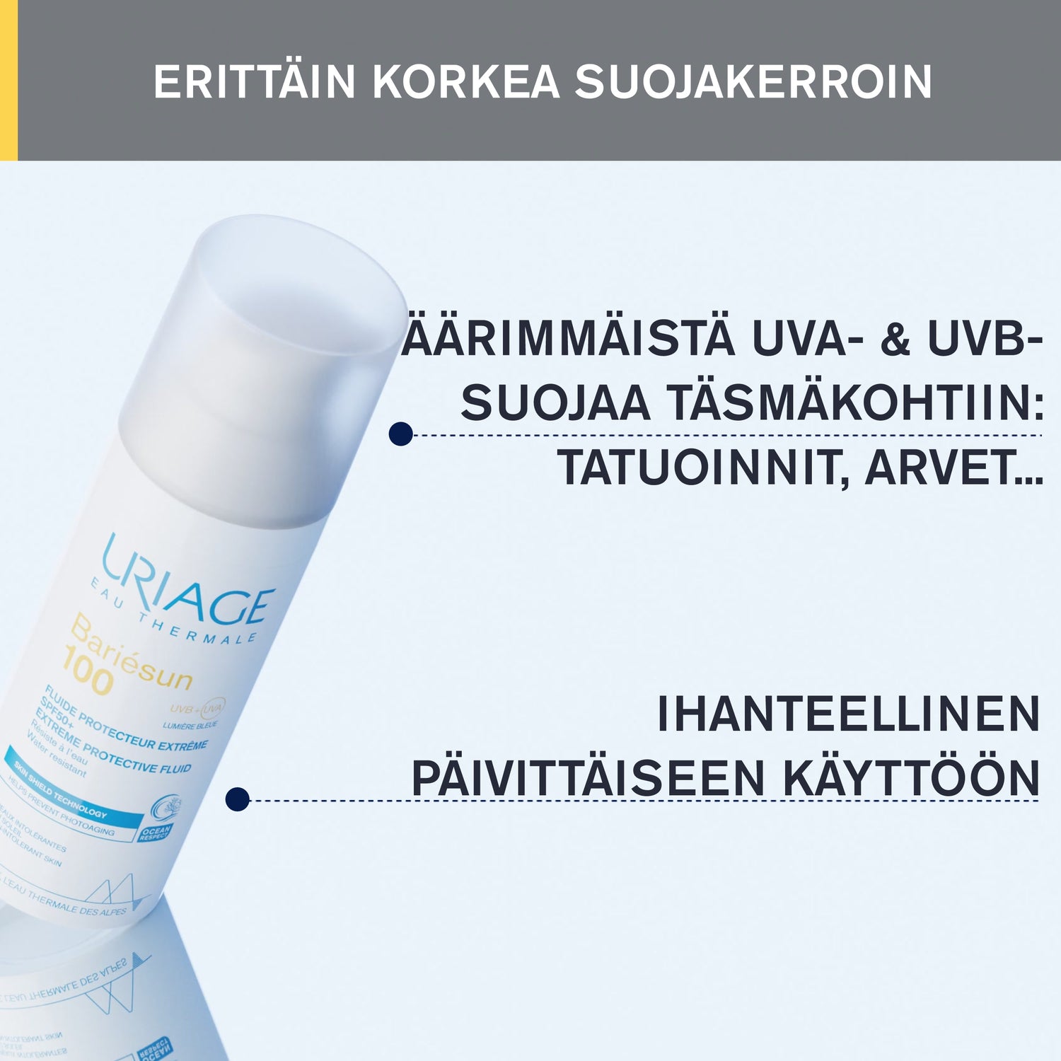 Uriage Bariesun 100 Extreme Protective Fluid SPF50+ aurinkosuojavoide herkälle iholle