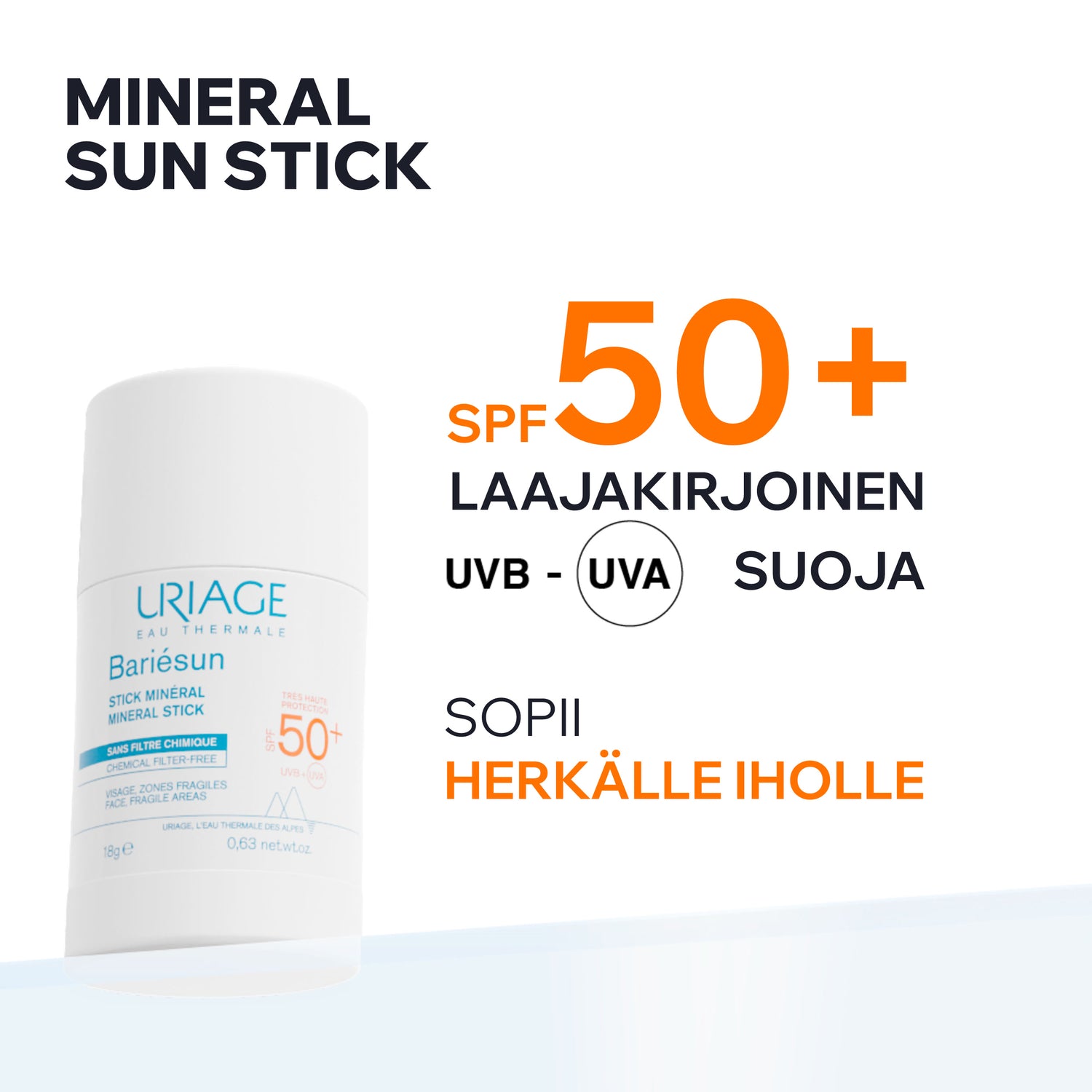 Uriage Bariesun SPF50+ Mineral Stick fysikaalinen aurinkosuojapuikko