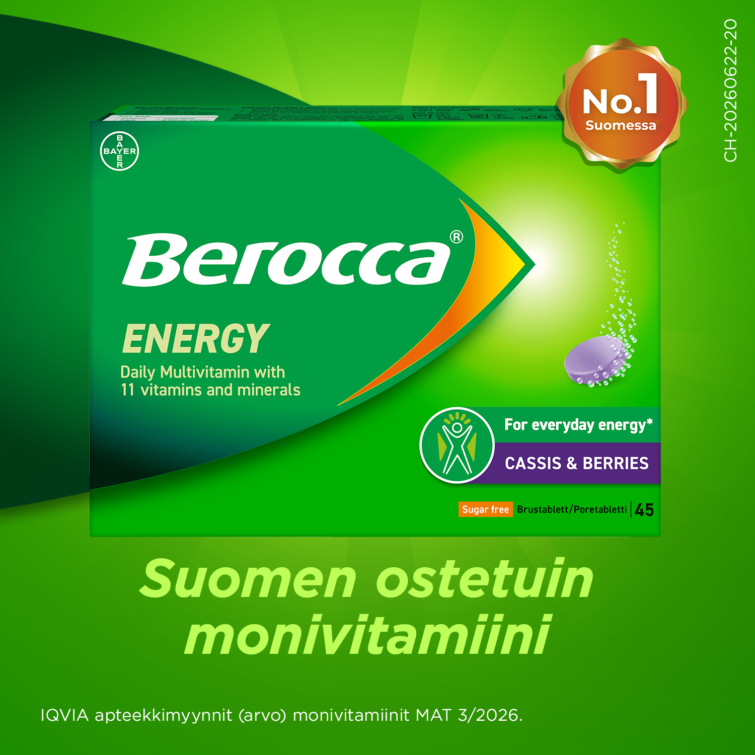 Berocca Energy Cassis & Berries 45 poretablettia