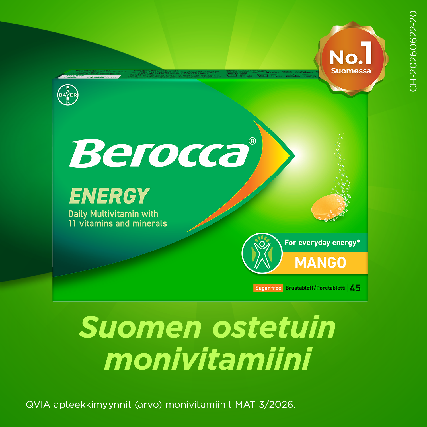 Berocca Energy Mango - 45 poretablettia