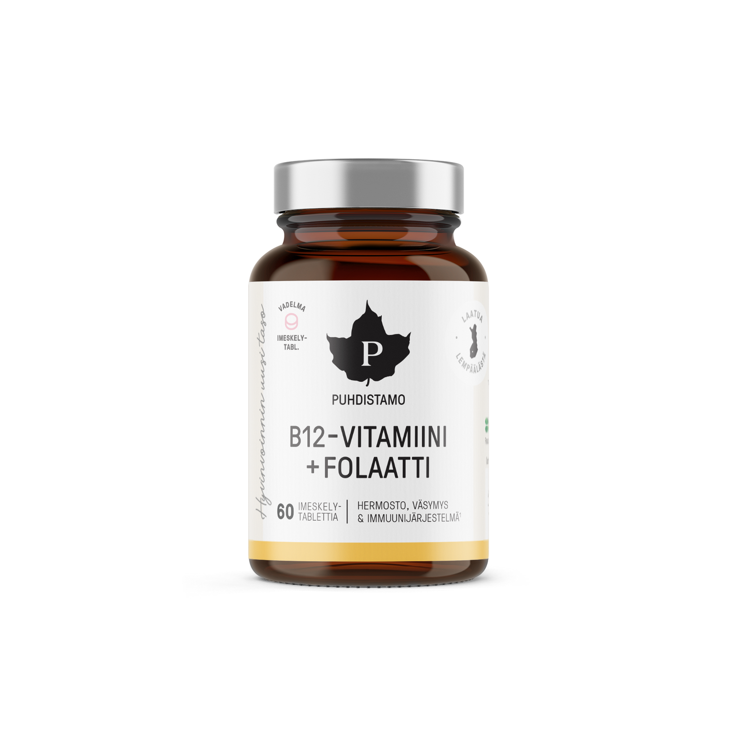 Puhdistamo B12-vitamiini + Folaatti Vadelma 60 kaps