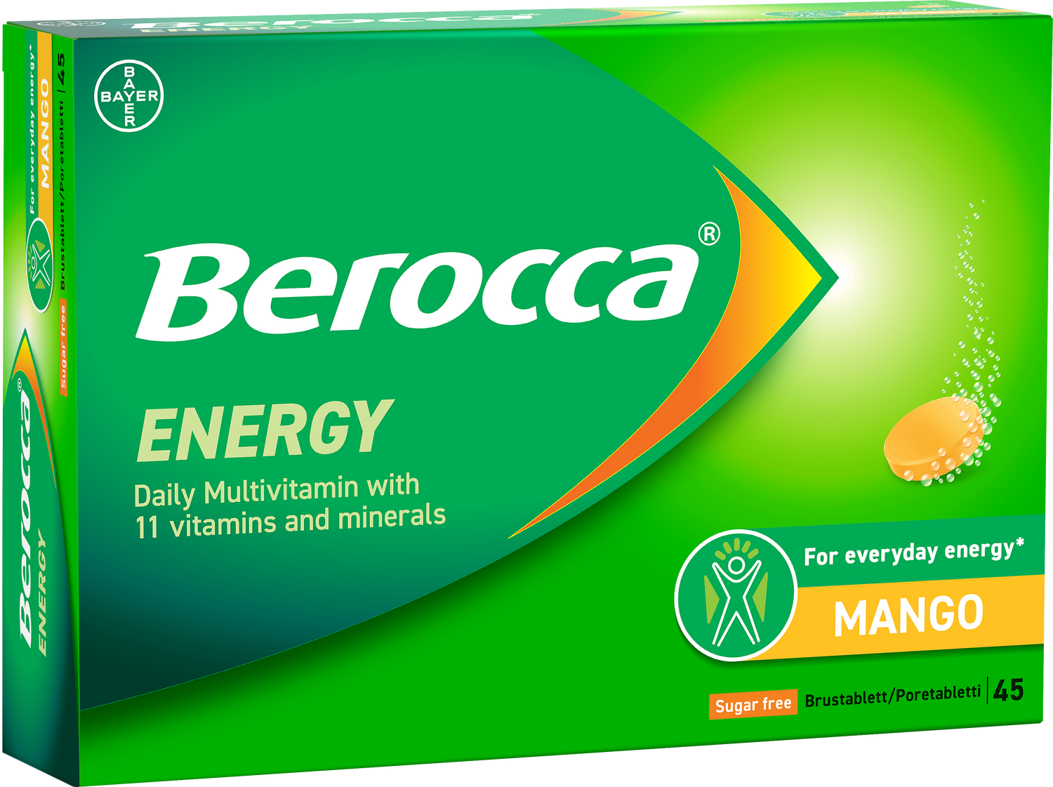 Berocca Energy Mango - 45 poretablettia - Apteekkiplus.fi