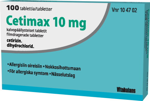 CETIMAX  10 mg  -Eri pakkauskokoa - allergisiin oireisiin ja nokkosihottumaan