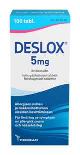 Deslox 5 mg allergialääke -Eri pakkauskokoja