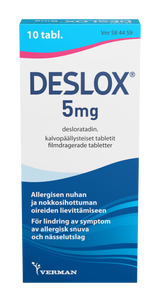 Deslox 5 mg allergialääke -Eri pakkauskokoja