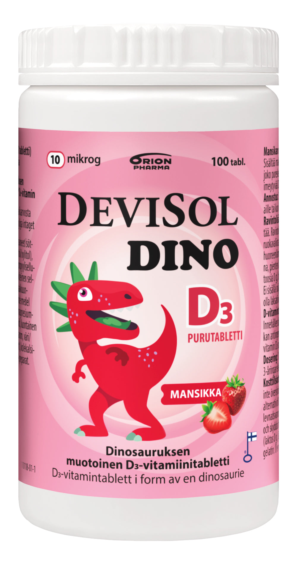 Devisol Dino Mansikka 10 mikrog -pureskeltava D-vitamiini 100 tabl