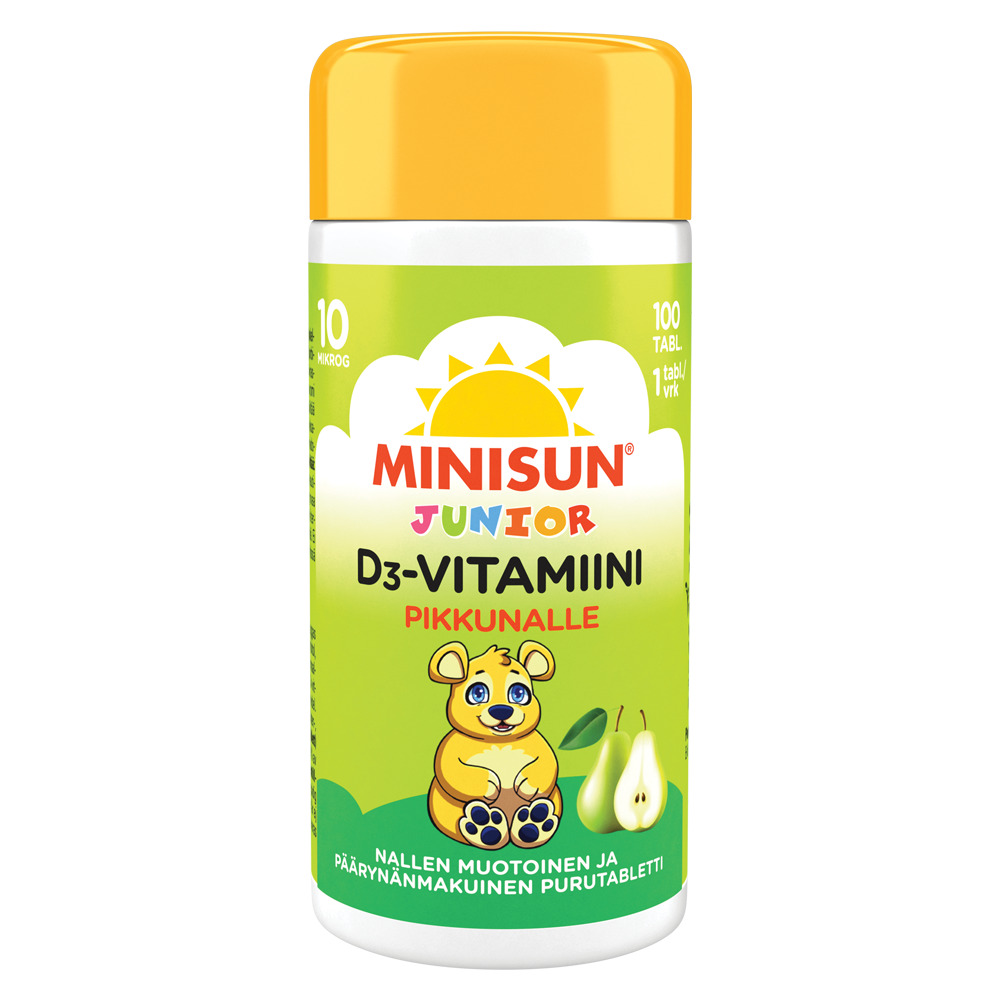 Minisun D-vitamiini 10 mikrog Päärynä Nalle junior 100 tbl