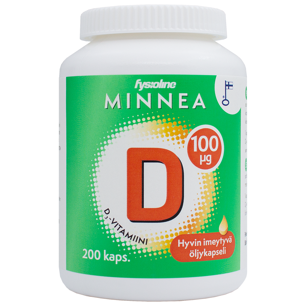 Minnea D-vitamiini 100 mikrog kapseli purkki 200 kpl