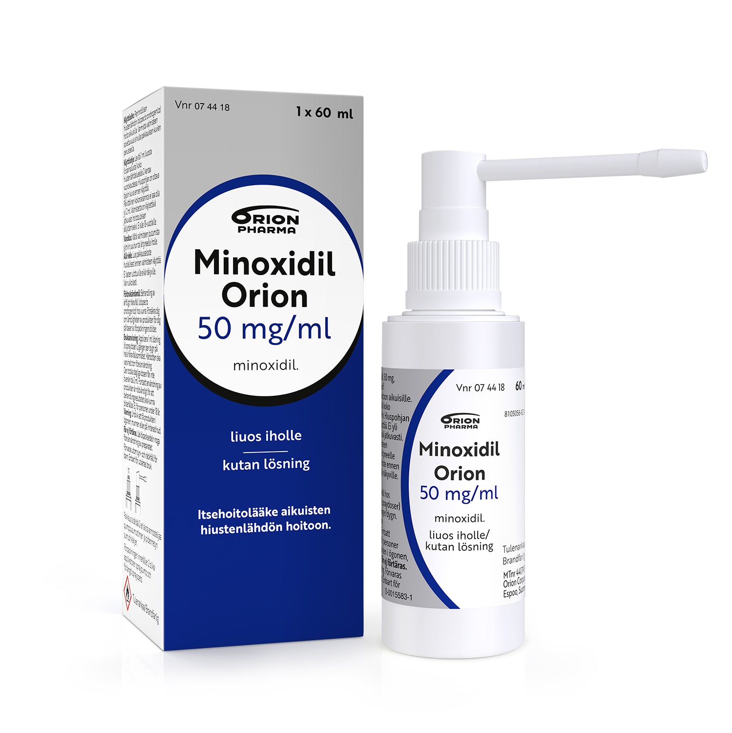 Minoxidil Orion 50 mg/ml Liuos Iholle 60 ml -itsehoitolääke hiustenlähtöön